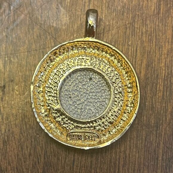 DAVID GRAU Vintage 1980's Gold and Silver Etruscan Rhinestone Pendant - Picture 3 of 4